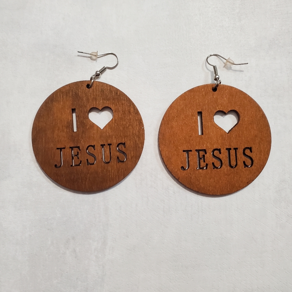 😀 UNBRANDED Wooden drop dangle ethnic Jesus earrings